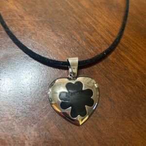 Black cord choker with stainless steel heart